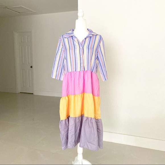 Vintage Dresses & Skirts - Vintage Striped Colorblock Midi Dress